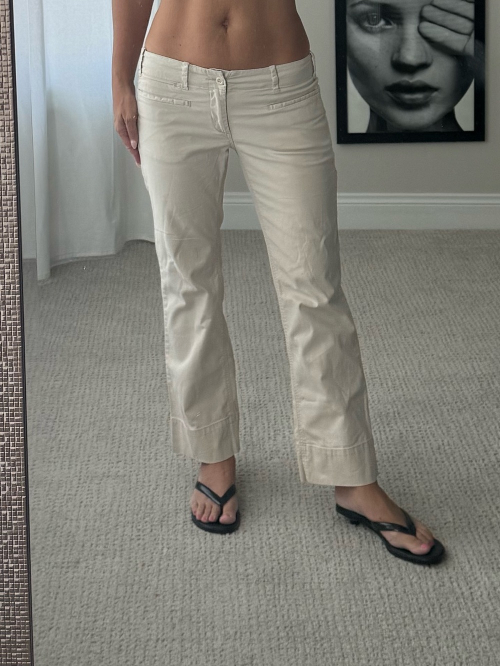 Y2K vintage low rise Cropped Ankle Pants in Light Beige for Women